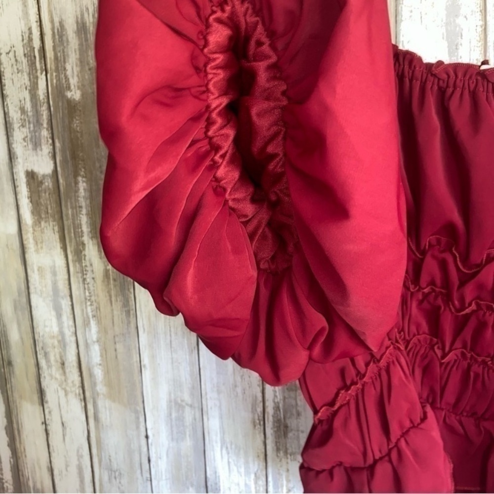 Entro Red Puff Sleeve Mesh Bodysuit - Picture 2 of 6